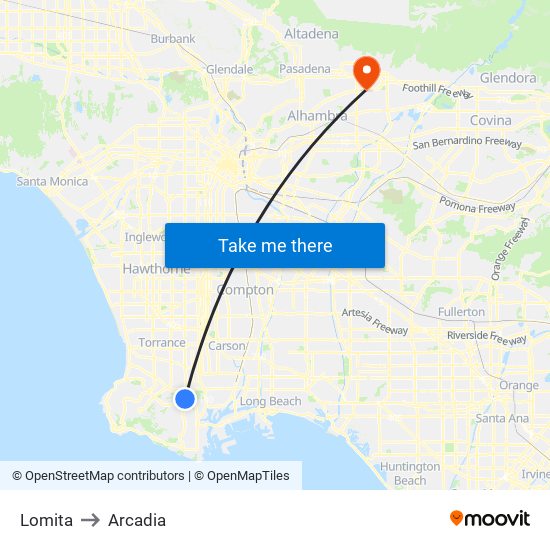 Lomita to Arcadia map