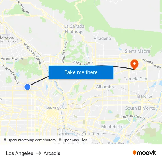 Los Angeles to Arcadia map