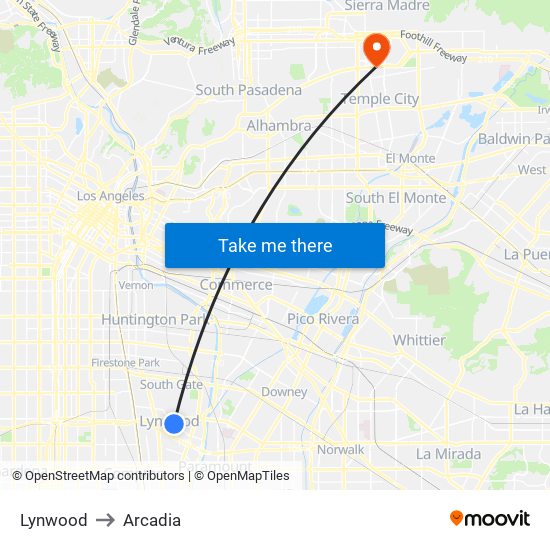 Lynwood to Arcadia map