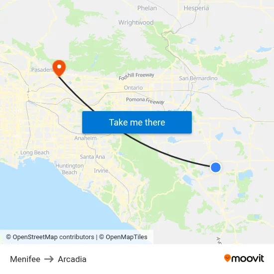 Menifee to Arcadia map