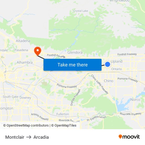 Montclair to Arcadia map