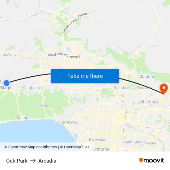 Oak Park to Arcadia map