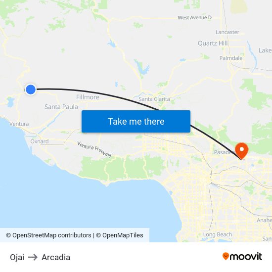 Ojai to Arcadia map