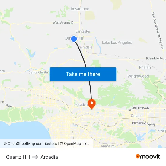 Quartz Hill to Arcadia map