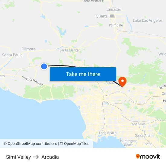 Simi Valley to Arcadia map