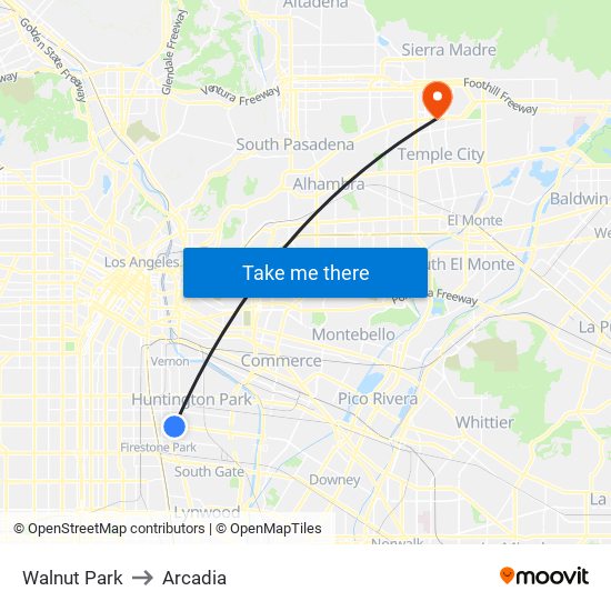 Walnut Park to Arcadia map