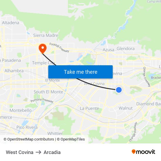 West Covina to Arcadia map