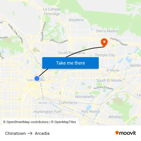 Chinatown to Arcadia map