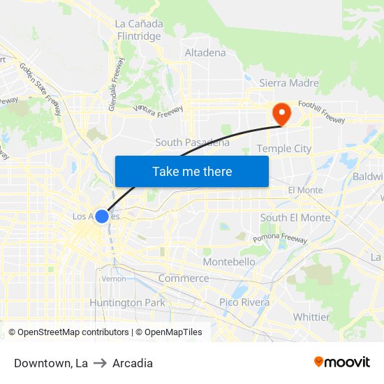 Downtown, La to Arcadia map