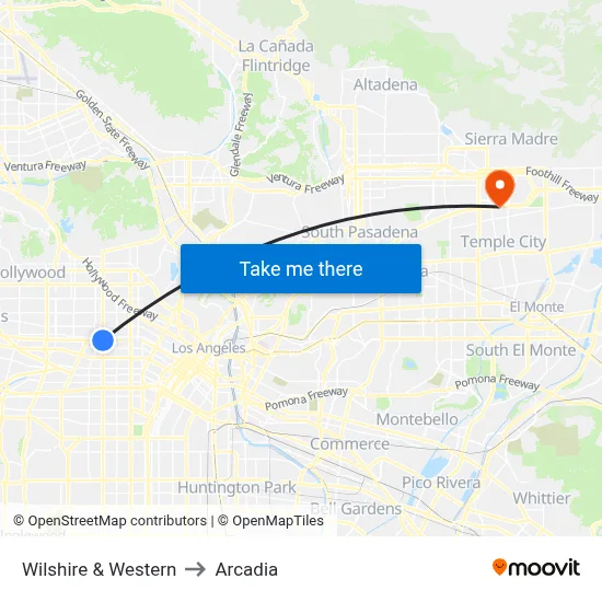 Wilshire & Western to Arcadia map