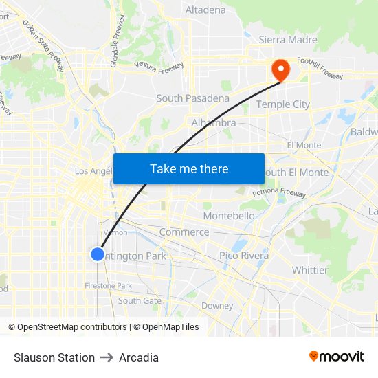 Slauson Station to Arcadia map