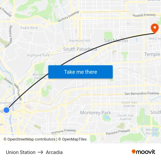 Union Station to Arcadia map