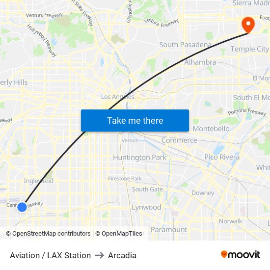 Aviation / LAX Station to Arcadia map