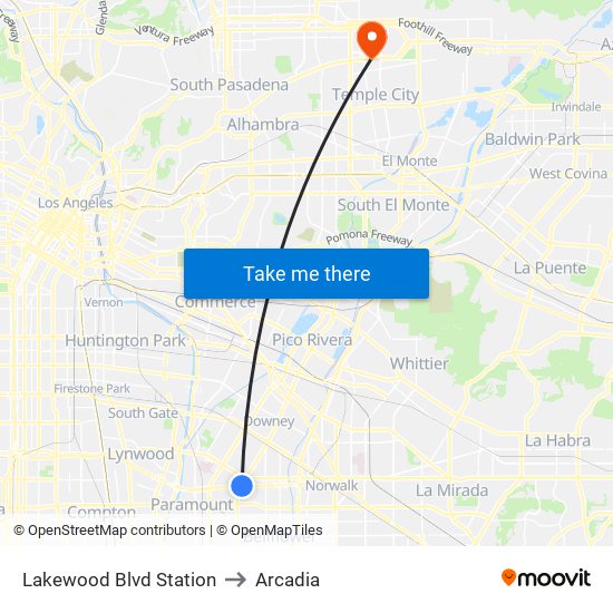 Lakewood Blvd Station to Arcadia map