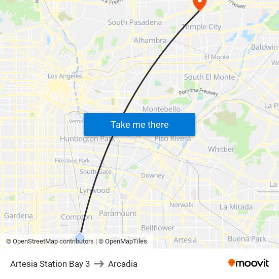 Artesia Station Bay 3 to Arcadia map
