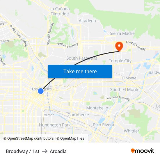 Broadway / 1st to Arcadia map