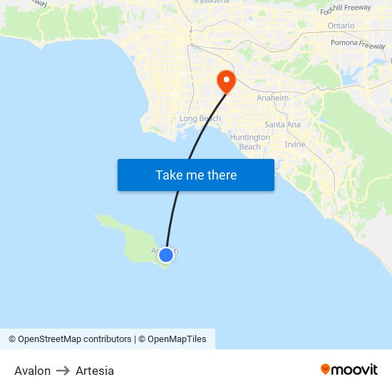Avalon to Artesia map