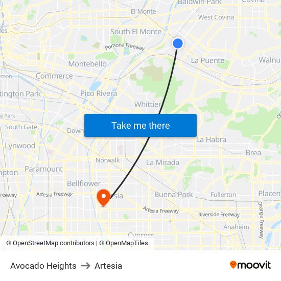 Avocado Heights to Artesia map