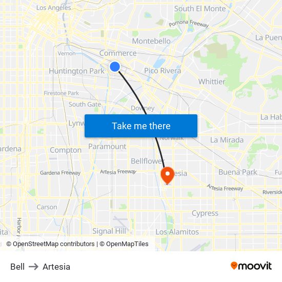 Bell to Artesia map