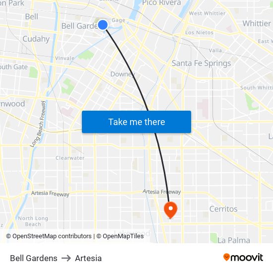 Bell Gardens to Artesia map