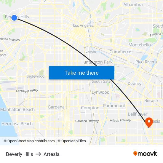 Beverly Hills to Artesia map