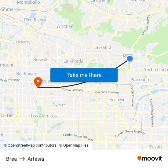 Brea to Artesia map