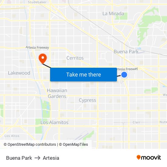 Buena Park to Artesia map