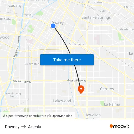 Downey to Artesia map