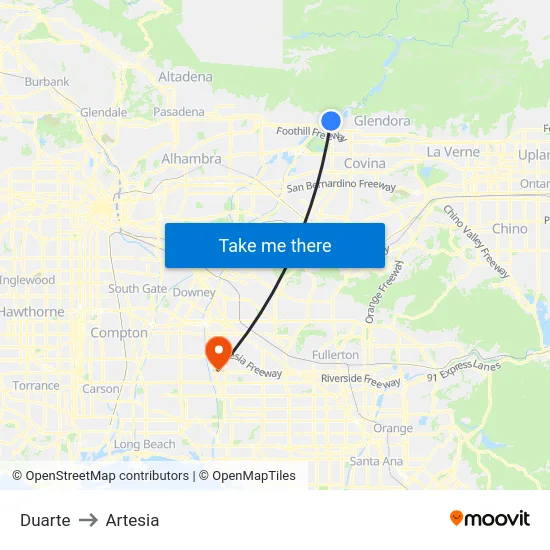 Duarte to Artesia map