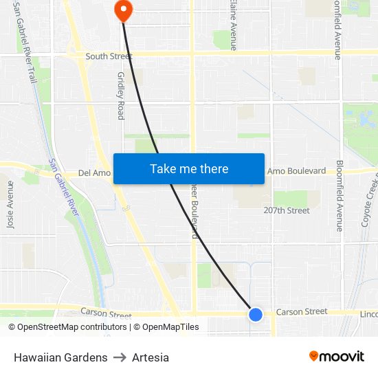 Hawaiian Gardens to Artesia map