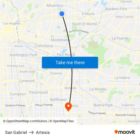 San Gabriel to Artesia map