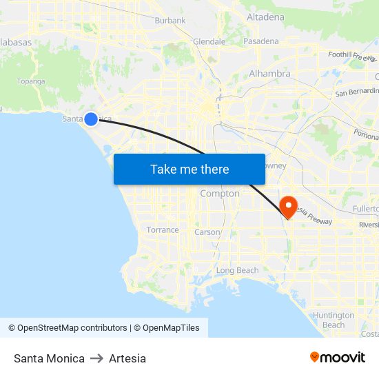 Santa Monica to Artesia map