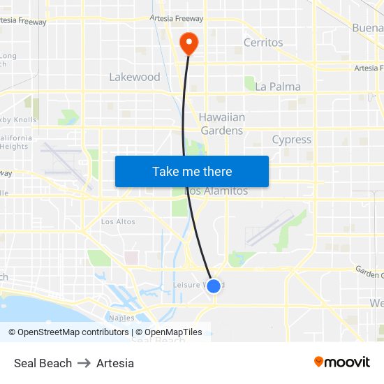 Seal Beach to Artesia map