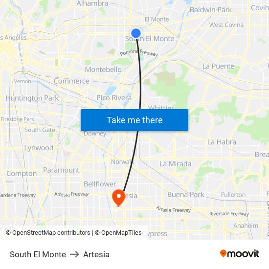 South El Monte to Artesia map