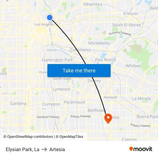 Elysian Park, La to Artesia map