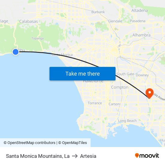 Santa Monica Mountains, La to Artesia map