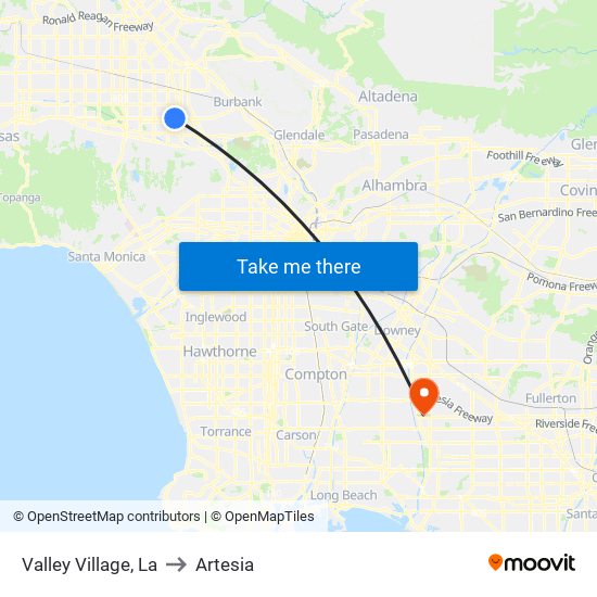 Valley Village, La to Artesia map