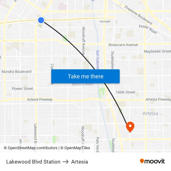 Lakewood Blvd Station to Artesia map