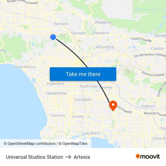Universal Studios Station to Artesia map