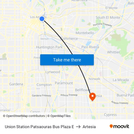 Union Station Patsaouras Bus Plaza E to Artesia map