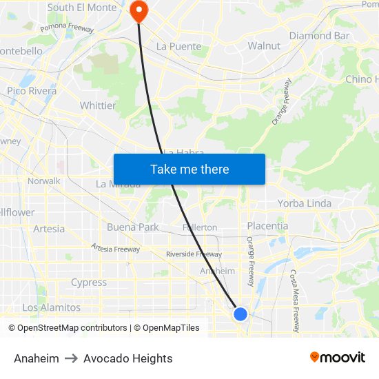Anaheim to Avocado Heights map