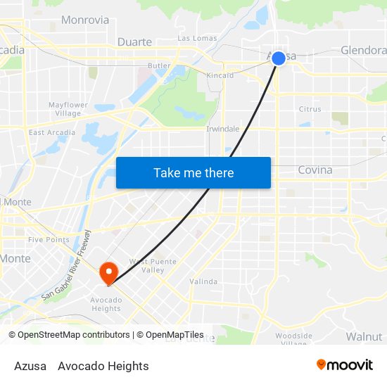 Azusa to Avocado Heights map