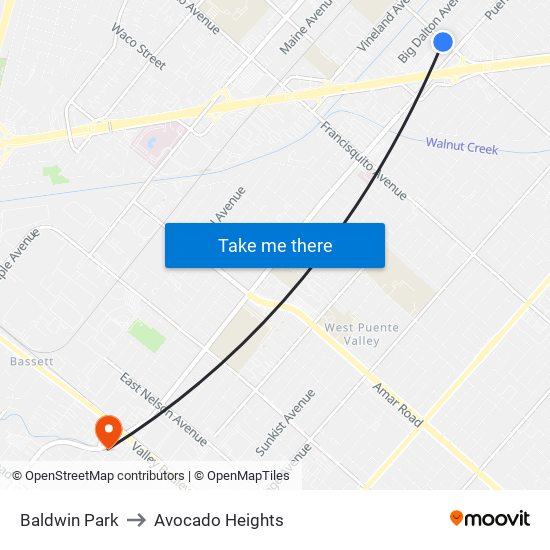 Baldwin Park to Avocado Heights map