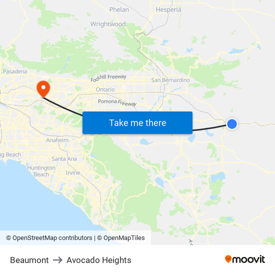 Beaumont to Avocado Heights map