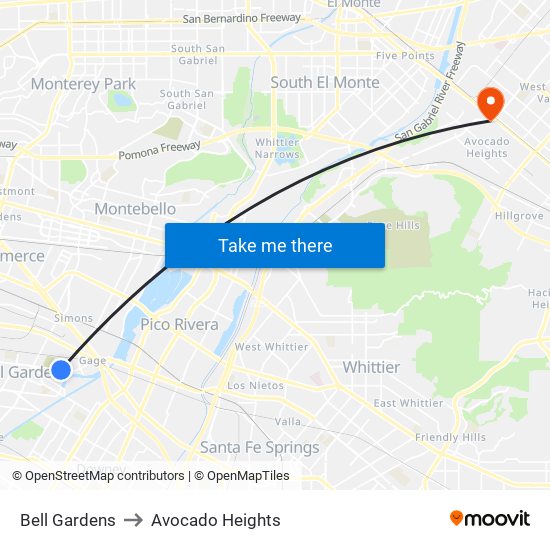 Bell Gardens to Avocado Heights map