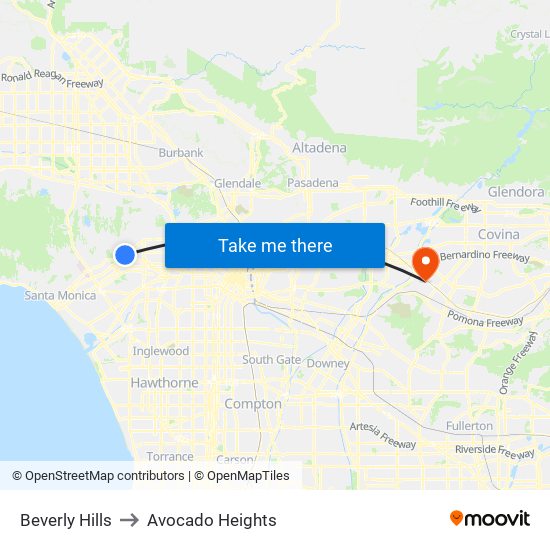 Beverly Hills to Avocado Heights map