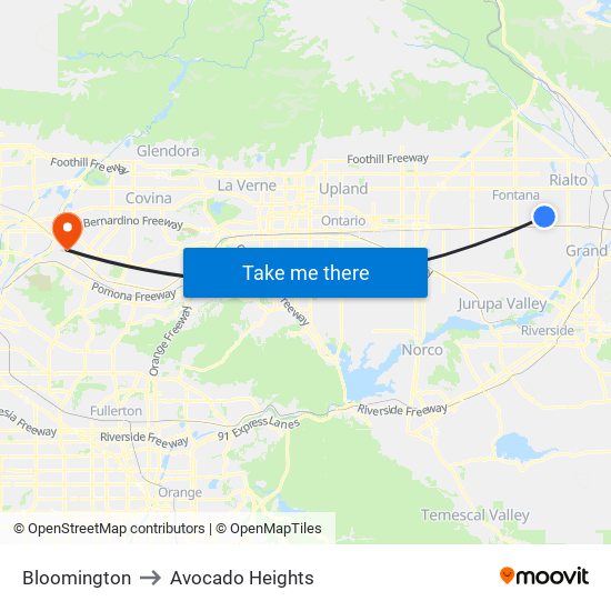 Bloomington to Avocado Heights map