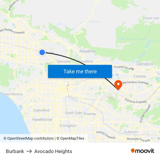 Burbank to Avocado Heights map