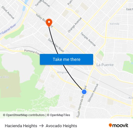 Hacienda Heights to Avocado Heights map