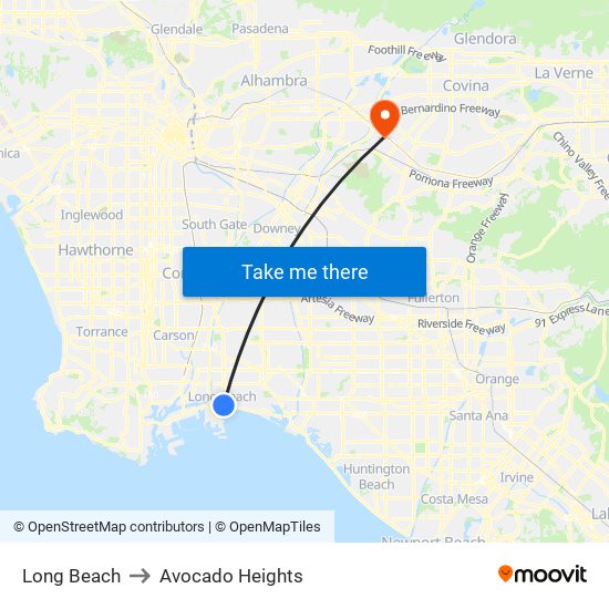 Long Beach to Avocado Heights map